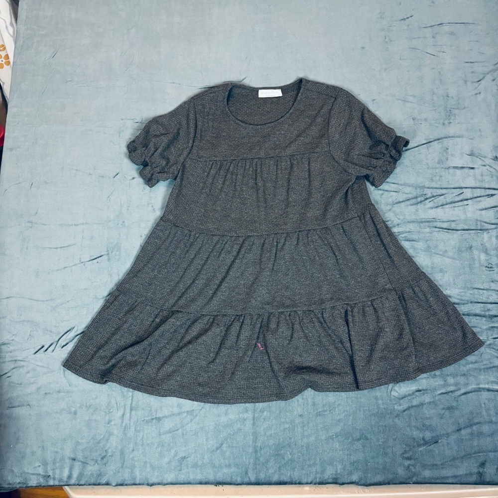 Perfect Peach Oversized Casual Gray Ruffled Sleeve Tiered Mini Dress/Top Sz Sm - Picture 2 of 7